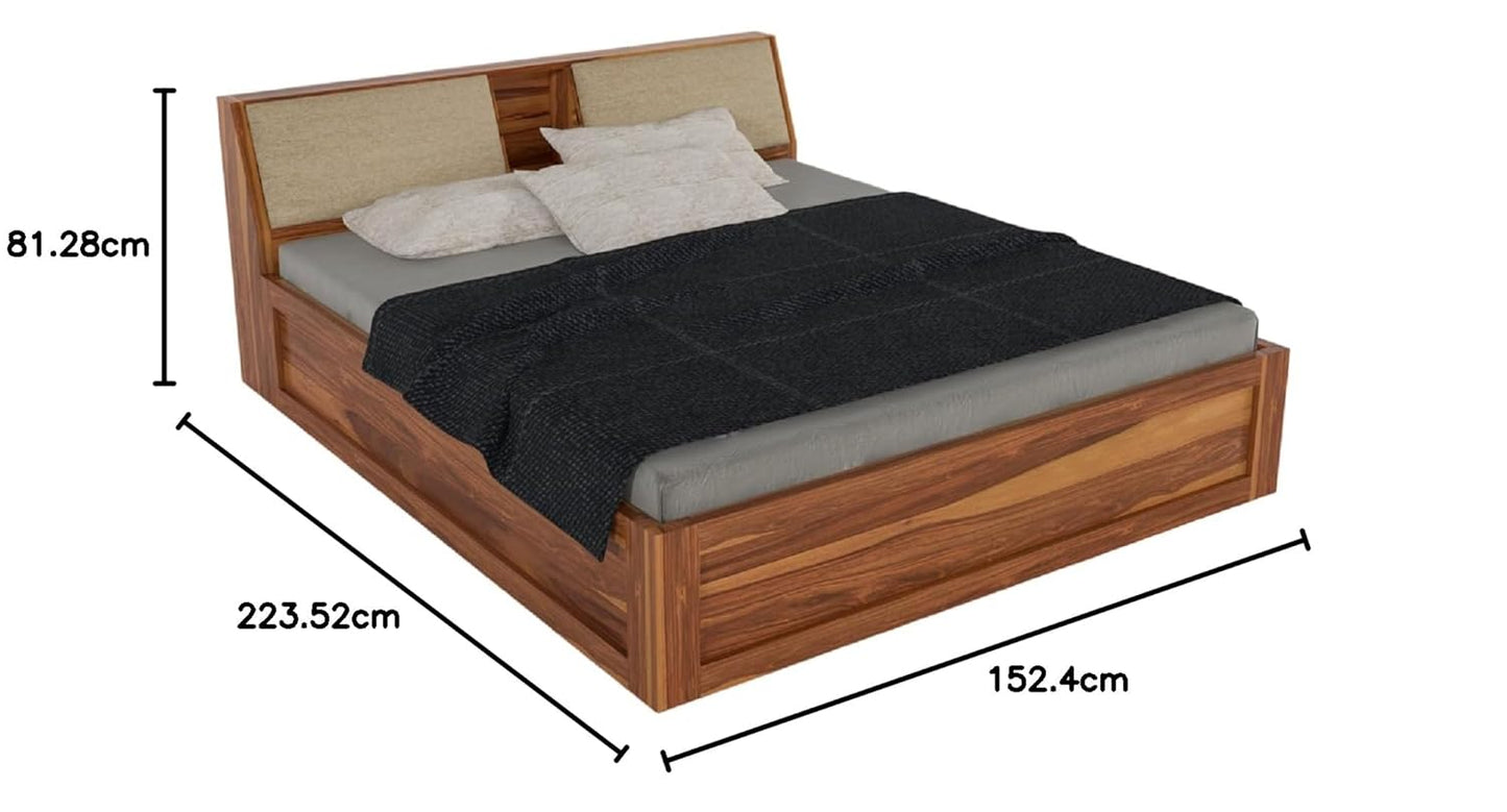 Curious Lifestyle Sheesham Wood Queen Size Bed with Box Storage & Headboard Storage | Solid Wood Double Bed Palang for Bedroom (Walnut Finish)