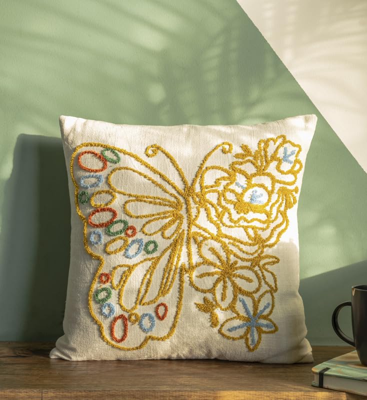 Dhurrie Fabric+Faux Leather Square Shape Decorative Cushion Covers 16 inch x 16 inch for Sofa and Living Room Bedroom