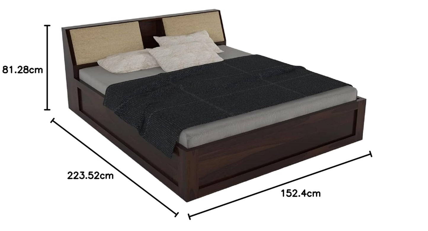 Curious Lifestyle Sheesham Wood Queen Size Bed with Box Storage & Headboard Storage | Solid Wood Double Bed Palang for Bedroom (Walnut Finish)