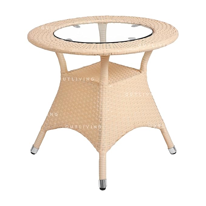 Curious Lifestyle Rattan & Wicker Patio Seating Set of 3 Outdoor Furniture Garden Patio Seating Set 2 Chairs & 1 Table Balcony Furniture Coffee Table Sets (Light Brown), 24 Inches