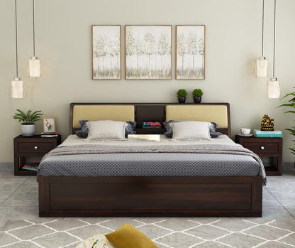 Curious Lifestyle Sheesham Wood King Size Double Bed Without Storage Wooden Palang Cot for Bedroom Living Room Furniture (Honey Finish)
