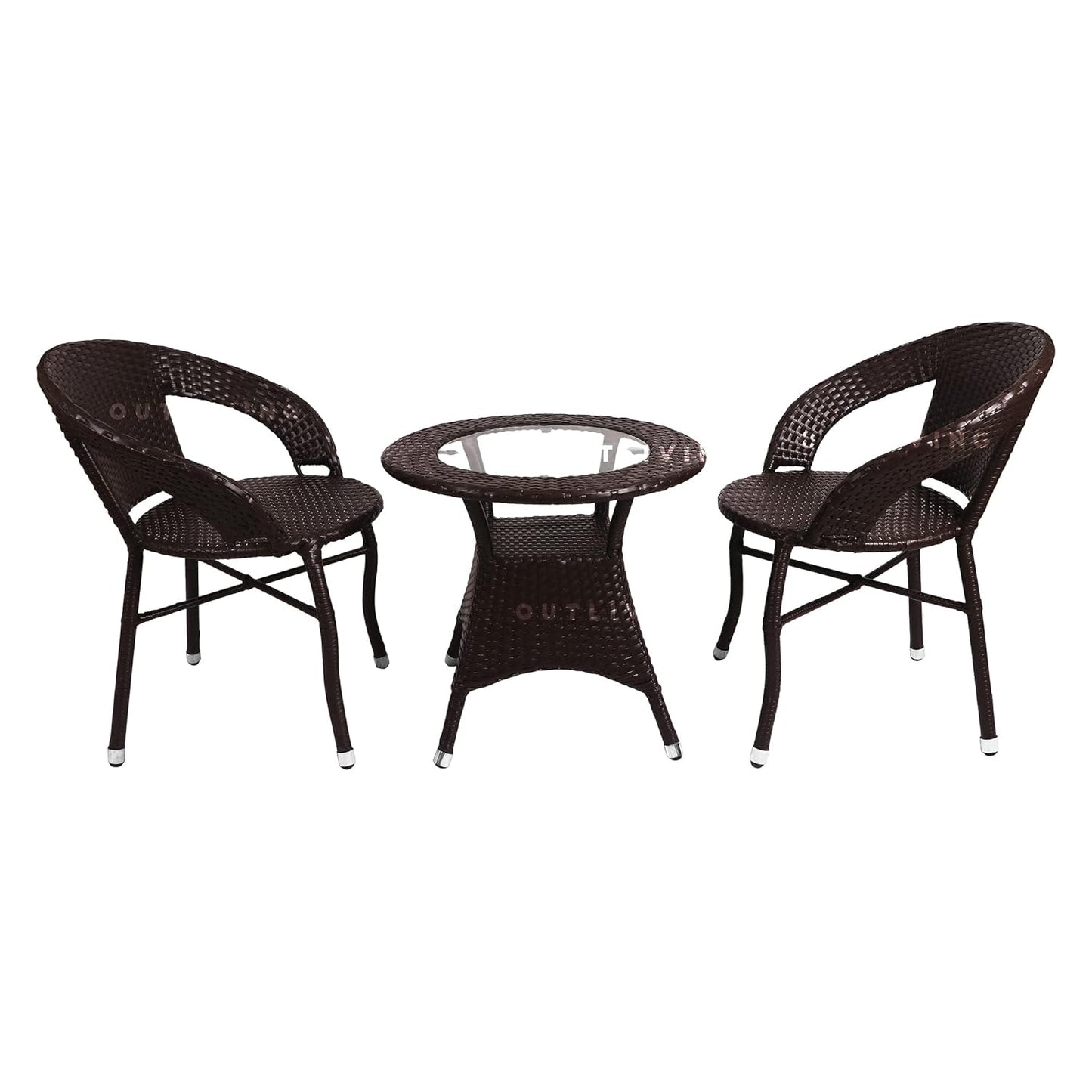 Curious Lifestyle Rattan & Wicker Patio Seating Set of 3 Outdoor Furniture Garden Patio Seating Set 2 Chairs & 1 Table Balcony Furniture Coffee Table Sets (Light Brown), 24 Inches