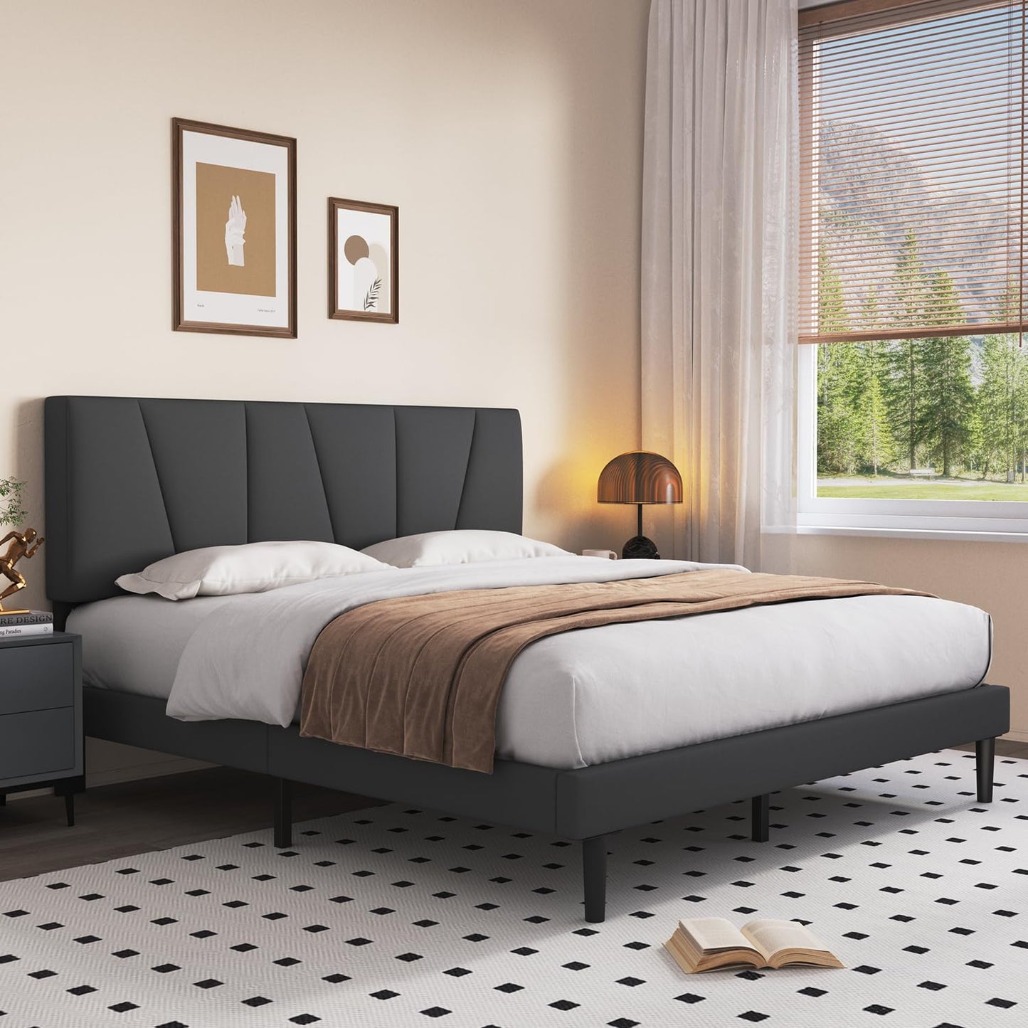 Curious Lifestyle Sheesham Wood King Size Bed Cot Bed Furniture Upholstered Double Bed for Bedroom Living Room Home (Grey Finish) Visit the STRATA FURNITURE Store
