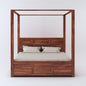 Curious Lifestyle  Solid Sheesham Wood King Size Poster Bed with Box Storage Wooden Upholstered Double Bed for Bedroom Living Room Home (Honey Finish)
