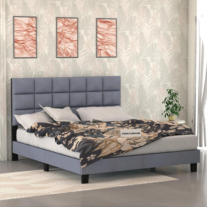Curious Lifestyle Sheesham Wood King Size Bed Cot Bed Furniture Upholstered Double Bed for Bedroom Living Room Home (Grey Finish) Visit the STRATA FURNITURE Store