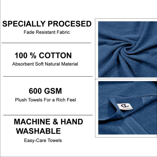100% Cotton 600 GSM Bath Towels | Extra Soft & Absorbent Large Size Towels for Bathing (140 CM X 70 CM Pack of 1) Blue