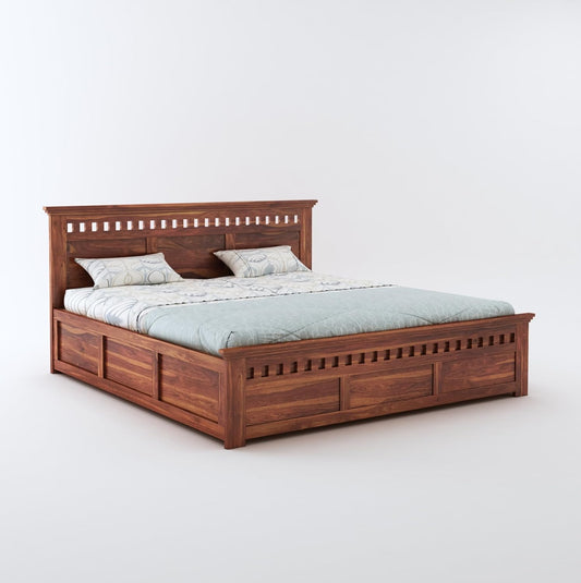 Curious Lifestyle Sheesham Wood King Size Bed with Box Storage Wooden Double Bed Cot Bed Furniture for Bedroom Living Room Home (Natural Finish)