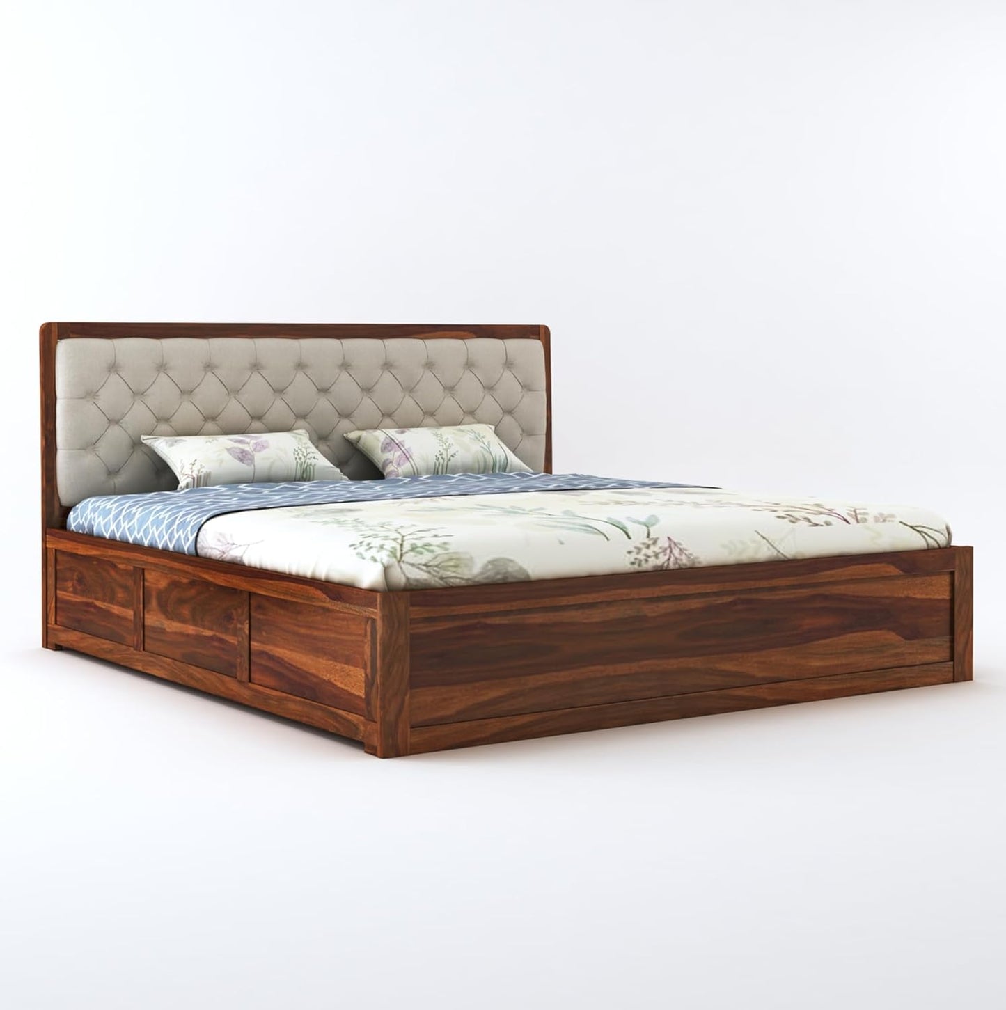 Curious Lifestyle Solid Sheesham Wood Queen Size Bed with Storage for Bedroom Living Room Solid Wooden Furniture Double Bed for Home Hotels (Walnut Finish)