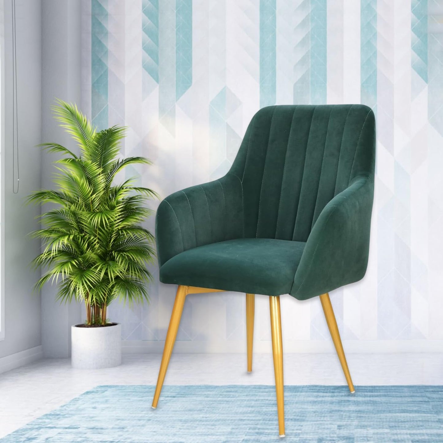 Curious Lifestyle Velvet Cafe Chair | Dining Chair for Cafe & Restaurant Chair | Upholstered Accent Chair with Arm Rest for Living Room/Dinning Room | Velvet Chair with Metal Leg (Peach, 19x24x39 in)