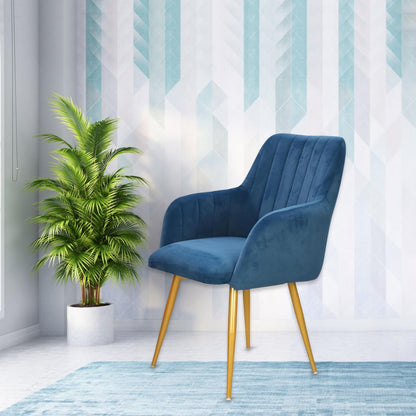Curious Lifestyle Velvet Cafe Chair | Dining Chair for Cafe & Restaurant Chair | Upholstered Accent Chair with Arm Rest for Living Room/Dinning Room | Velvet Chair with Metal Leg (Peach, 19x24x39 in)
