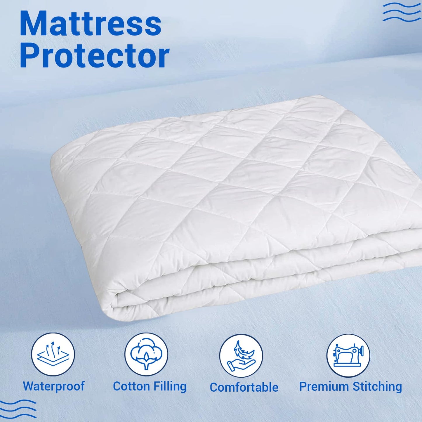 Waterproof Cotton Mattress Protector Queen Size | Soft & Washable Bed Cover by Curious Lifestyle