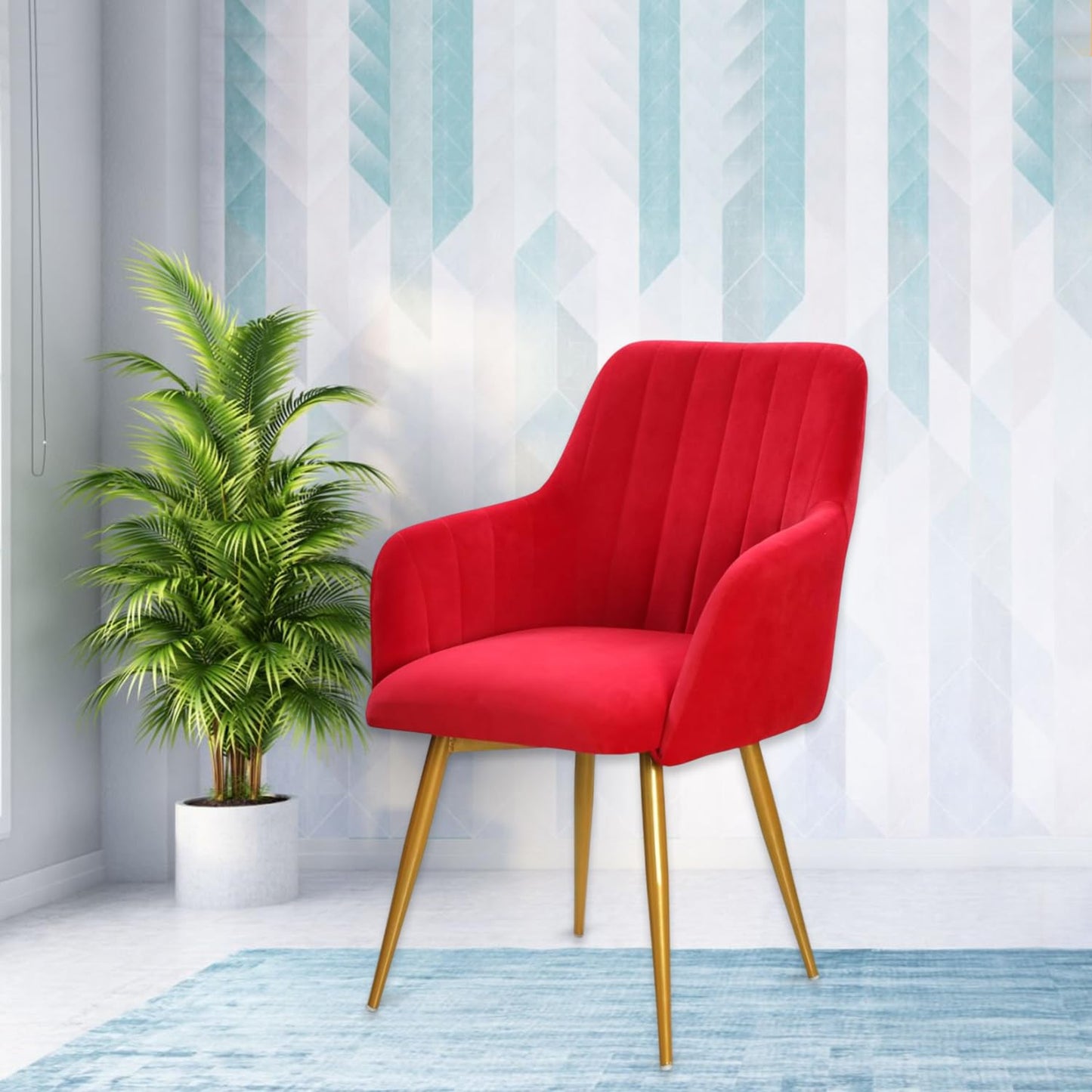 Curious Lifestyle Velvet Cafe Chair | Dining Chair for Cafe & Restaurant Chair | Upholstered Accent Chair with Arm Rest for Living Room/Dinning Room | Velvet Chair with Metal Leg (Peach, 19x24x39 in)