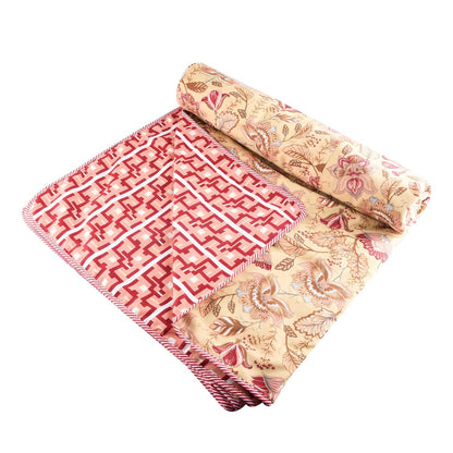Cotton Soft Hand Block Printed Reversible Dohar AC Blanket Double Bed King Size (Size-84*90/C5)