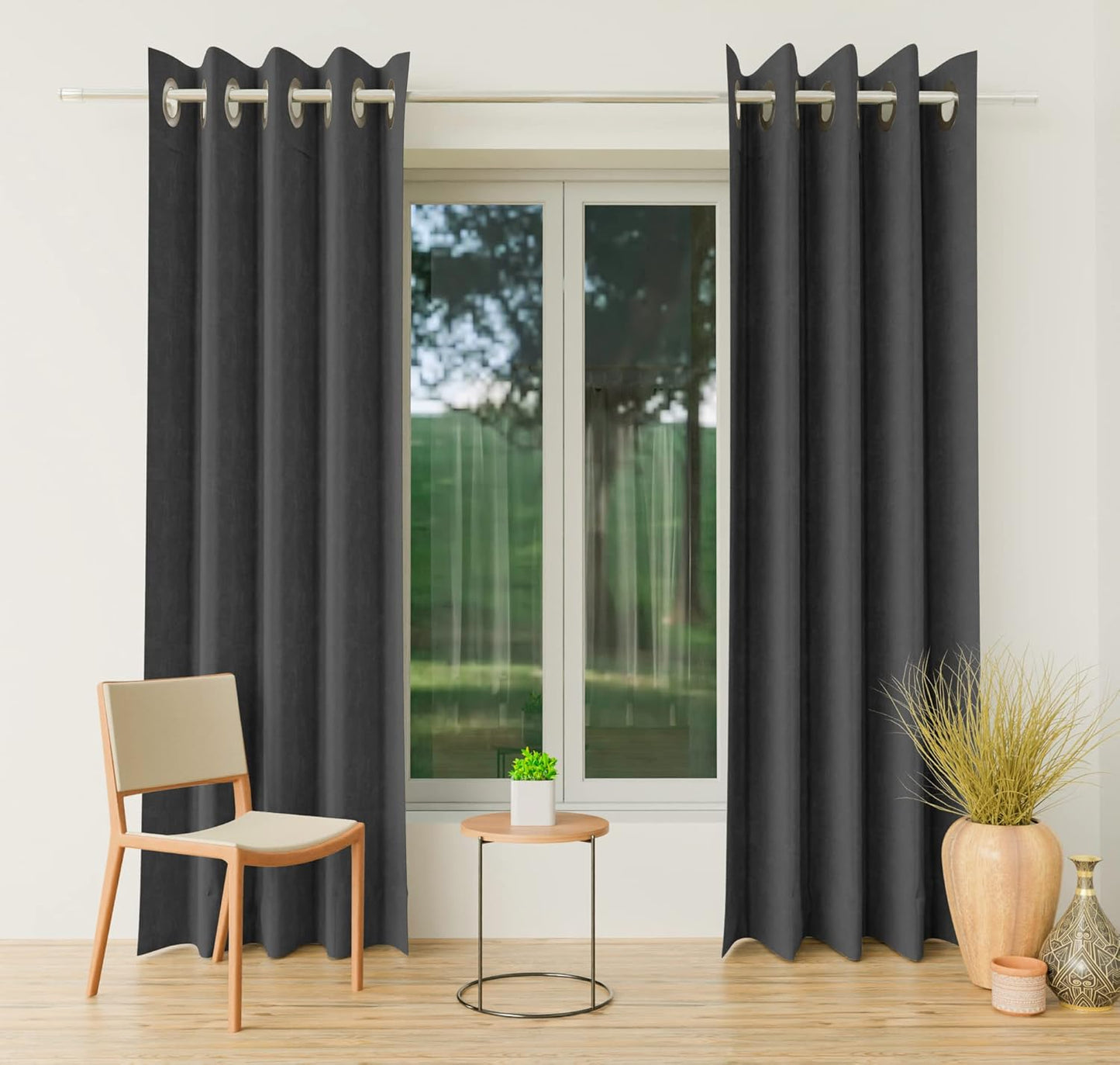 Curtains 5 Feet Long 100% Blackout Darkening Polyester Thermal Insulated Noise Reducing Grommets Eyelet Window Parda for Bedroom &...