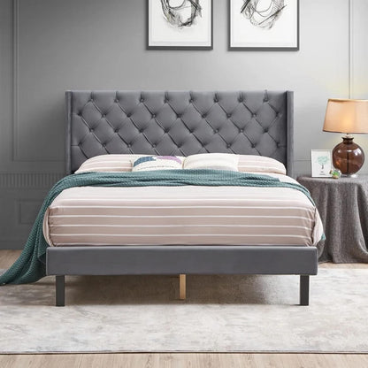 Curious Lifestyle Sheesham Wood King Size Bed Cot Bed Furniture Upholstered Double Bed for Bedroom Living Room Home (Grey Finish) Visit the STRATA FURNITURE Store