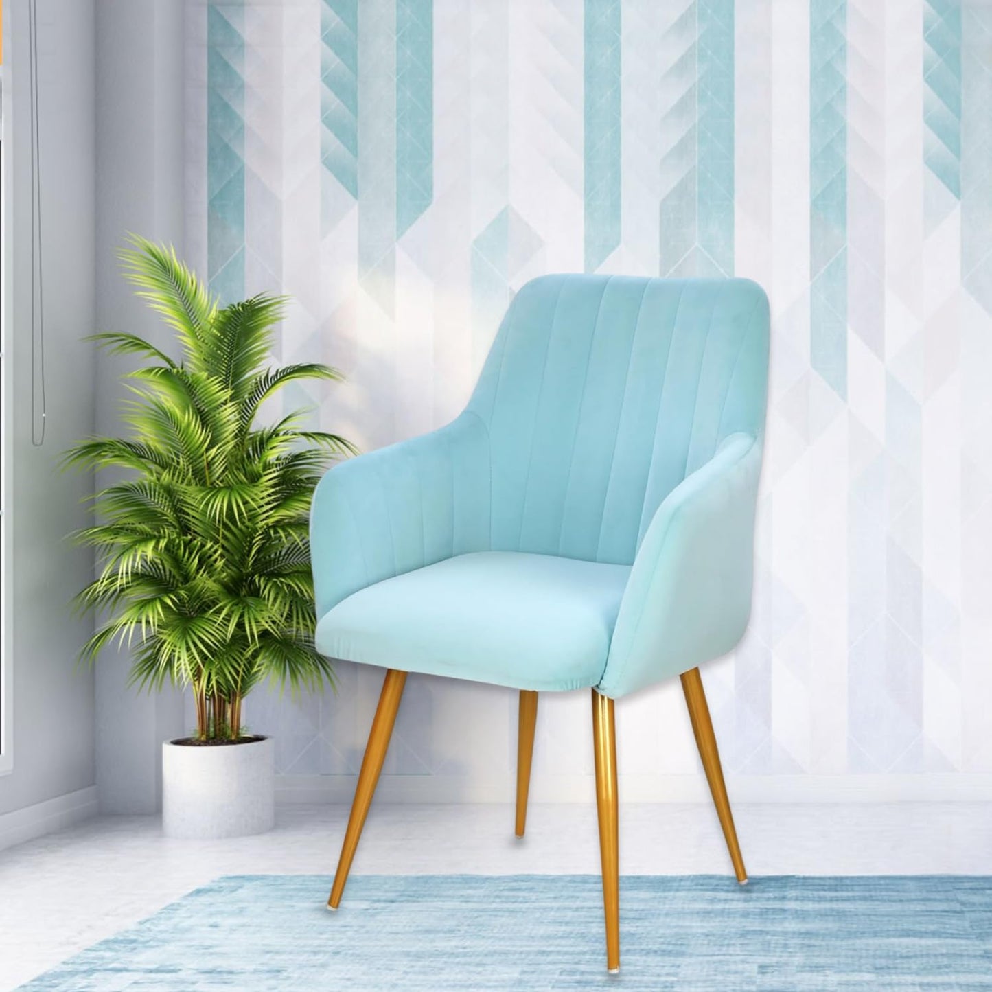 Curious Lifestyle Velvet Cafe Chair | Dining Chair for Cafe & Restaurant Chair | Upholstered Accent Chair with Arm Rest for Living Room/Dinning Room | Velvet Chair with Metal Leg (Peach, 19x24x39 in)