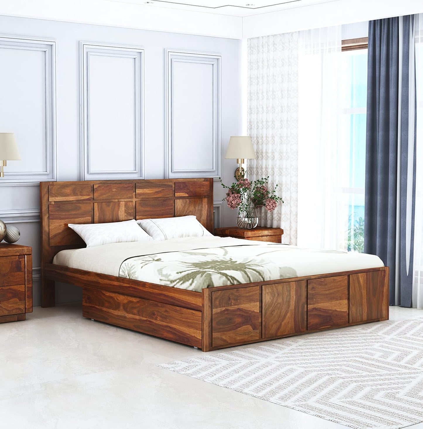 Curious Lifestyle Sheesham Wood King Size Bed with Box Storage Double Cot Wooden Palang for Bedroom Living Room Furniture (Walnut Finish)