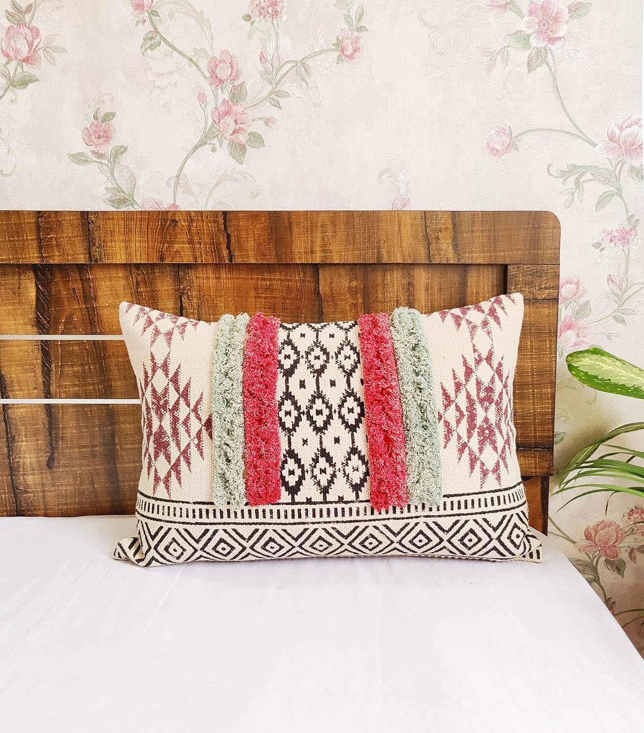 Pure Cotton Rectangular Shape Handblock 12 inch x 20 inch Boho Shaggy Pillow