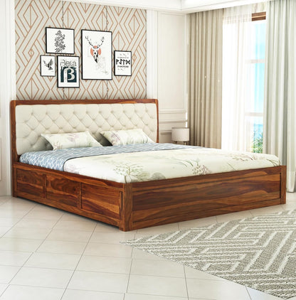 Curious Lifestyle Solid Sheesham Wood Queen Size Bed with Storage for Bedroom Living Room Solid Wooden Furniture Double Bed for Home Hotels (Walnut Finish)