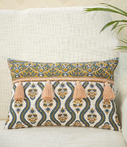 Pure Cotton Rectangular Shape Handblock 12 inch x 20 inch Boho Shaggy Pillow