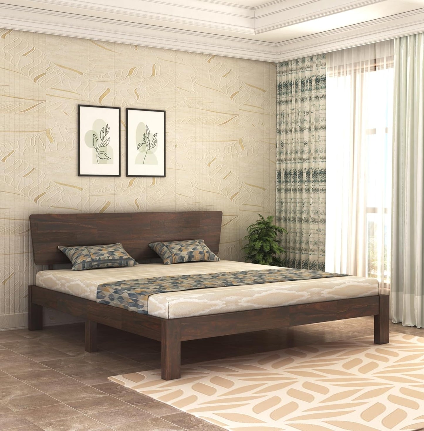 Curious Lifestyle Sheesham Wood Queen Size Bed with Box Storage & Headboard Storage | Solid Wood Double Bed Palang for Bedroom (Walnut Finish)