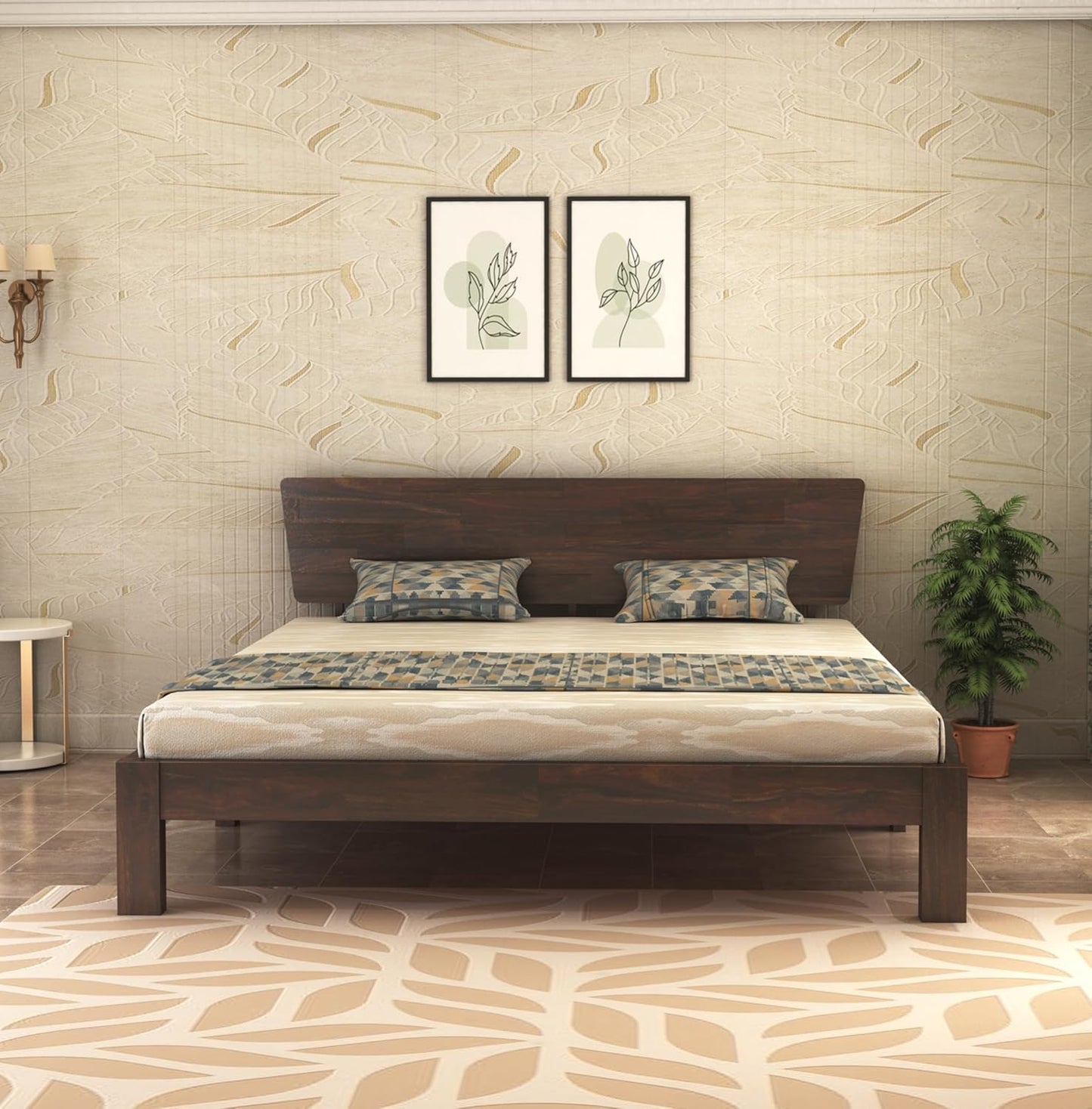 Curious Lifestyle Sheesham Wood Queen Size Bed with Box Storage & Headboard Storage | Solid Wood Double Bed Palang for Bedroom (Walnut Finish)