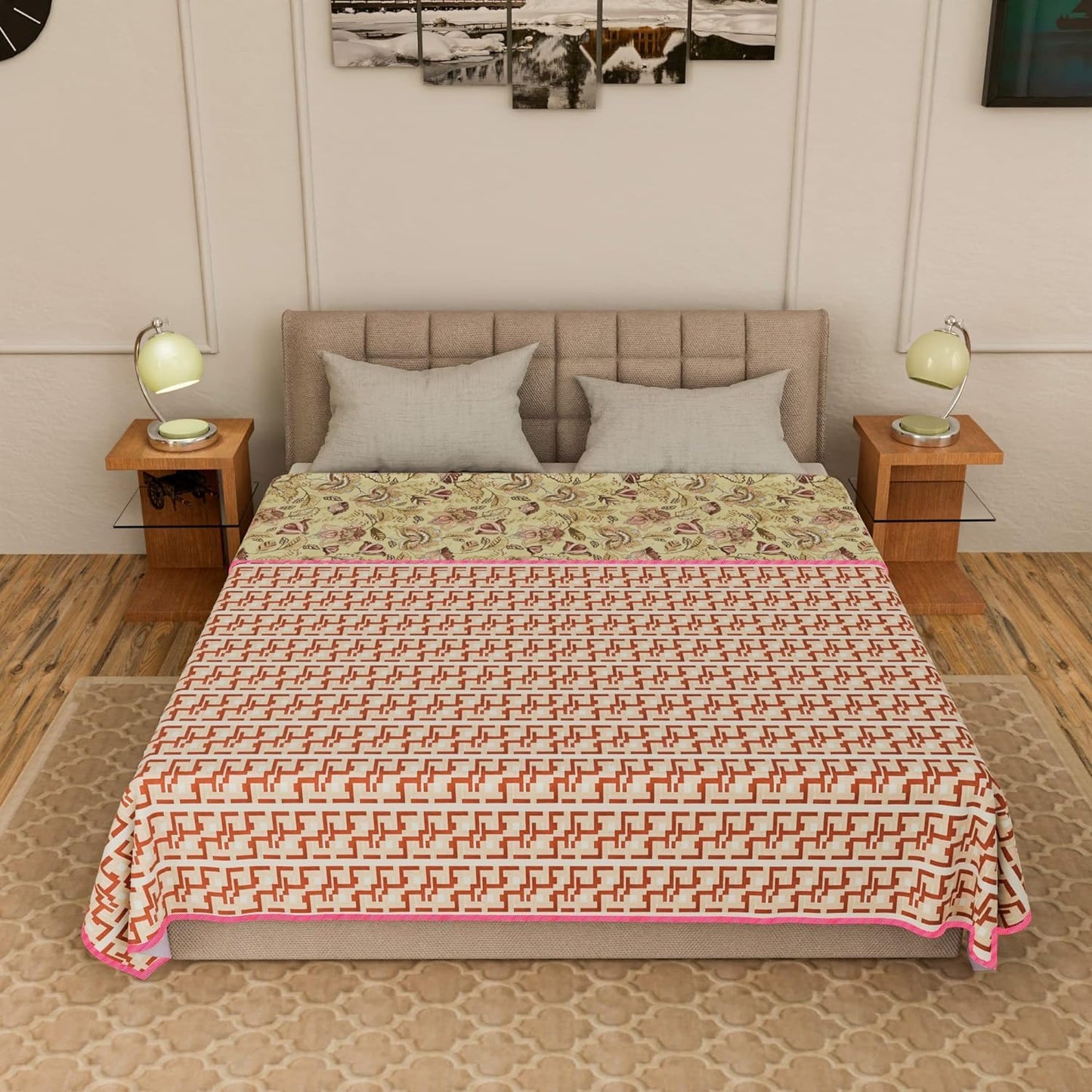 Cotton Soft Hand Block Printed Reversible Dohar AC Blanket Double Bed King Size (Size-84*90/C5)