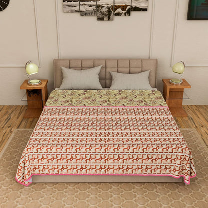 Cotton Soft Hand Block Printed Reversible Dohar AC Blanket Double Bed King Size (Size-84*90/C5)