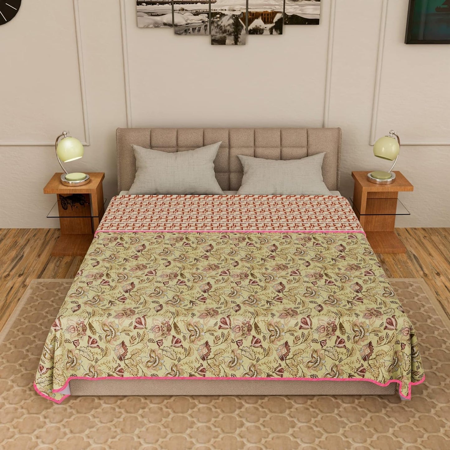 Cotton Soft Hand Block Printed Reversible Dohar AC Blanket Double Bed King Size (Size-84*90/C5)