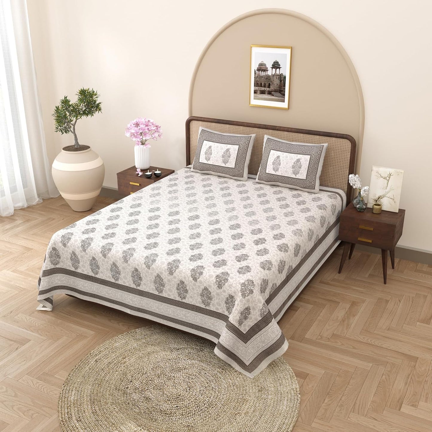 Curious Lifestyle 100% Cotton Printed Bedsheet for King Size Bed with 2 Pillow Covers – 144 TC