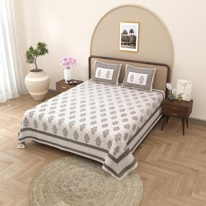 Curious Lifestyle 100% Cotton Printed Bedsheet for King Size Bed with 2 Pillow Covers – 144 TC