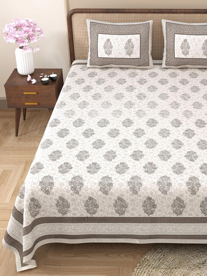 Curious Lifestyle 100% Cotton Printed Bedsheet for King Size Bed with 2 Pillow Covers – 144 TC