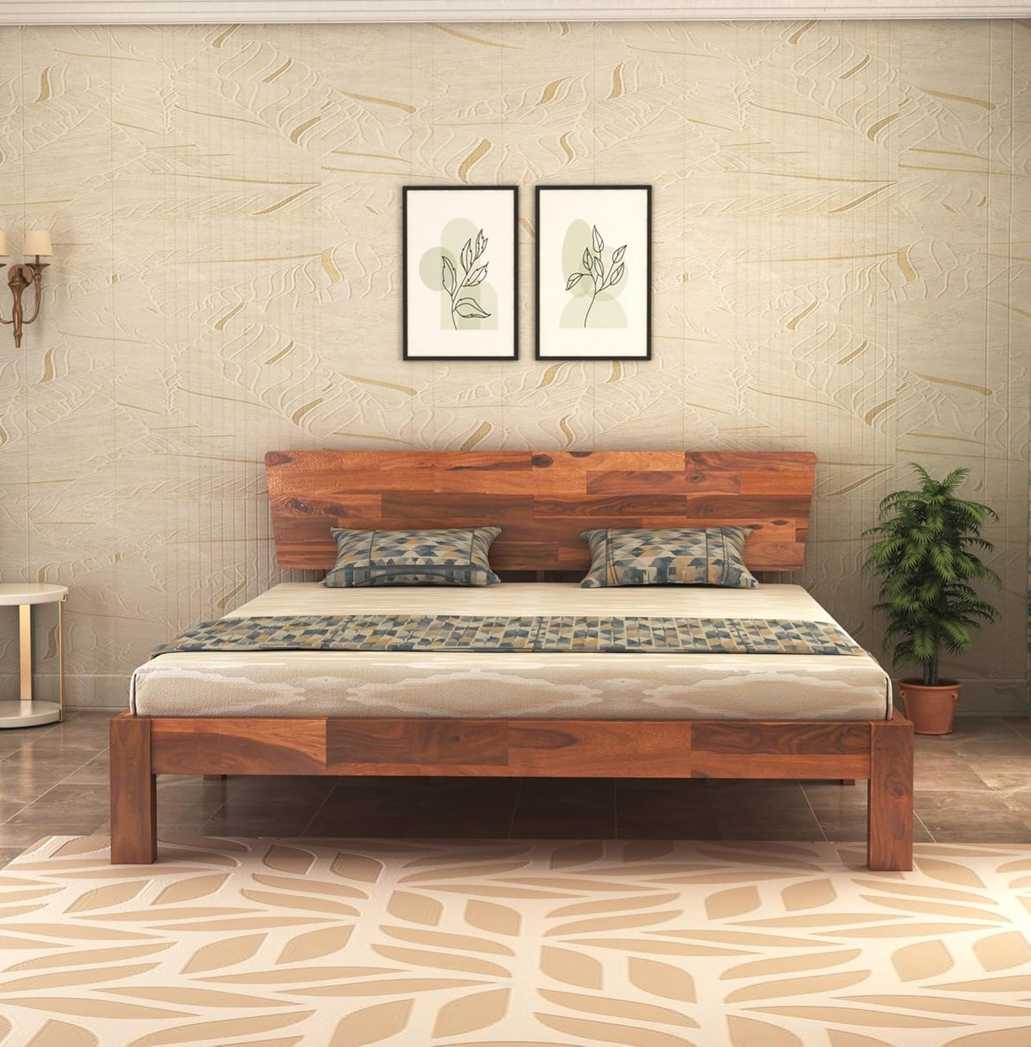 Curious Lifestyle Sheesham Wood Queen Size Bed with Box Storage & Headboard Storage | Solid Wood Double Bed Palang for Bedroom (Walnut Finish)