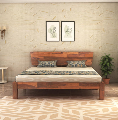 Curious Lifestyle Sheesham Wood Queen Size Bed with Box Storage & Headboard Storage | Solid Wood Double Bed Palang for Bedroom (Walnut Finish)