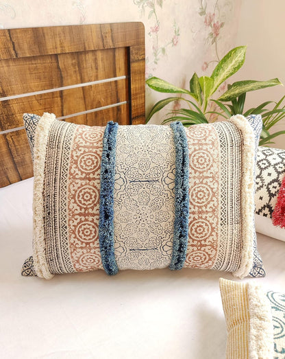 Pure Cotton Rectangular Shape Handblock 12 inch x 20 inch Boho Shaggy Pillow
