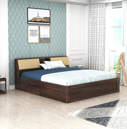Curious Lifestyle Sheesham Wood King Size Double Bed Without Storage Wooden Palang Cot for Bedroom Living Room Furniture (Honey Finish)