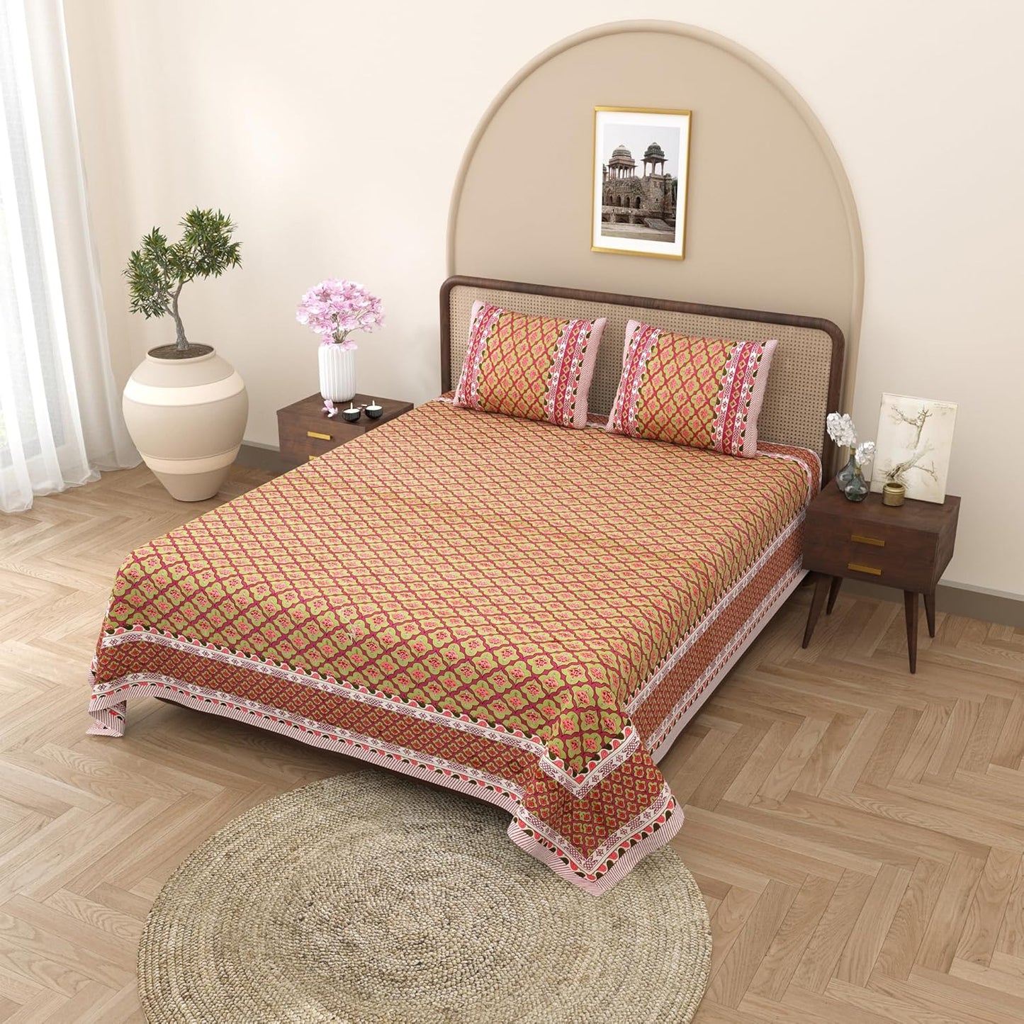 Curious Lifestyle 100% Cotton Printed Bedsheet for King Size Bed with 2 Pillow Covers – 144 TC