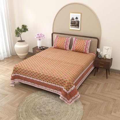 Curious Lifestyle 100% Cotton Printed Bedsheet for King Size Bed with 2 Pillow Covers – 144 TC