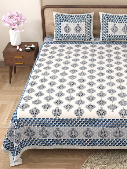 Curious Lifestyle 100% Cotton Printed Bedsheet for King Size Bed with 2 Pillow Covers – 144 TC
