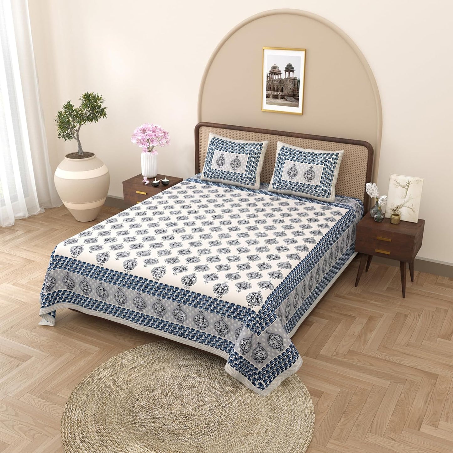 Curious Lifestyle 100% Cotton Printed Bedsheet for King Size Bed with 2 Pillow Covers – 144 TC