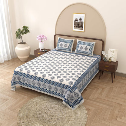 Curious Lifestyle 100% Cotton Printed Bedsheet for King Size Bed with 2 Pillow Covers – 144 TC