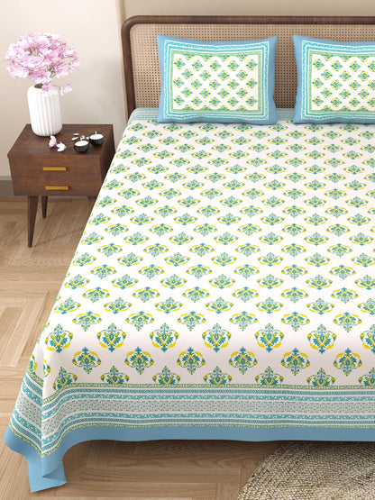 Curious Lifestyle 100% Cotton Printed Bedsheet for King Size Bed with 2 Pillow Covers – 144 TC