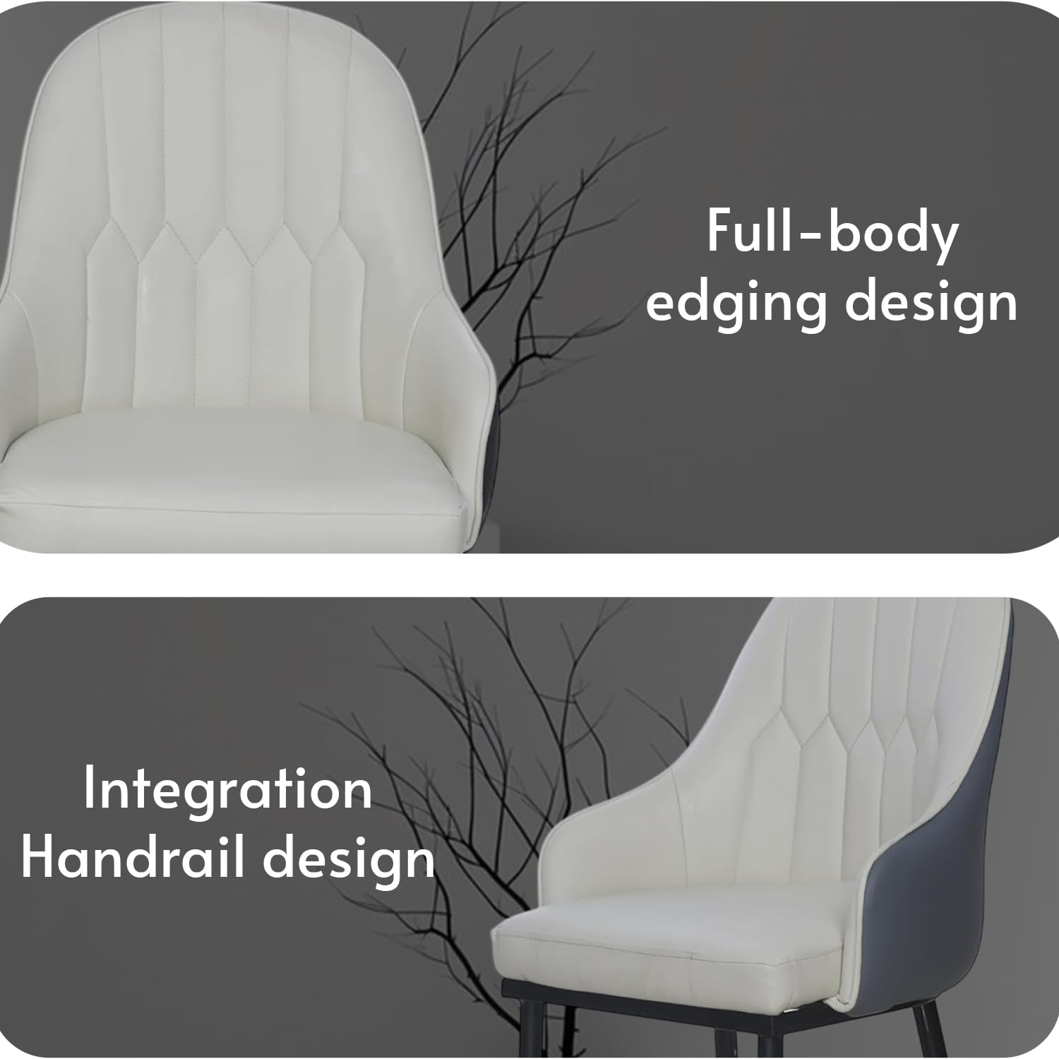 Set of modern cafe dining chairs with PU leather seat and metal base