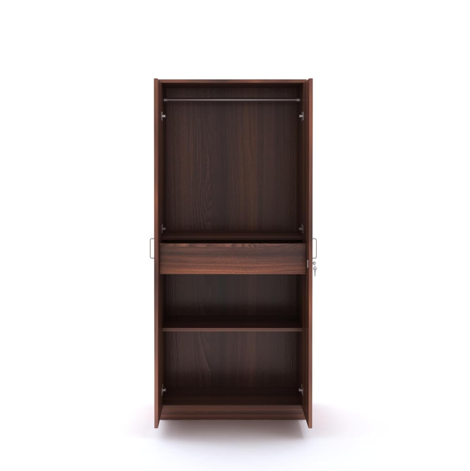 Compact wooden almirah with shelves and drawer