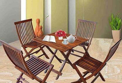 Compact foldable patio furniture set with 2 wooden chairs and coffee table

