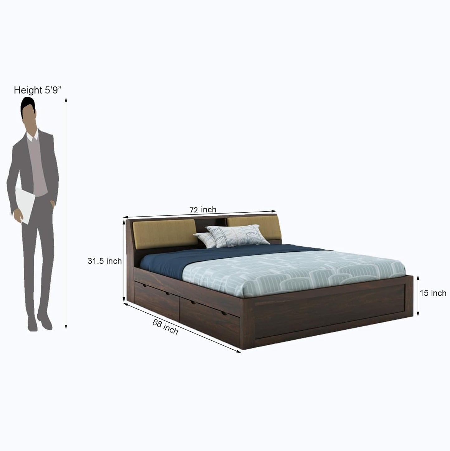 Solid Wood Honey Finish Bed