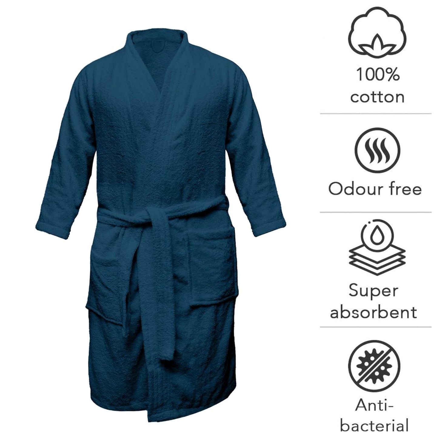 Cotton Bathrobe with Belt and Pockets