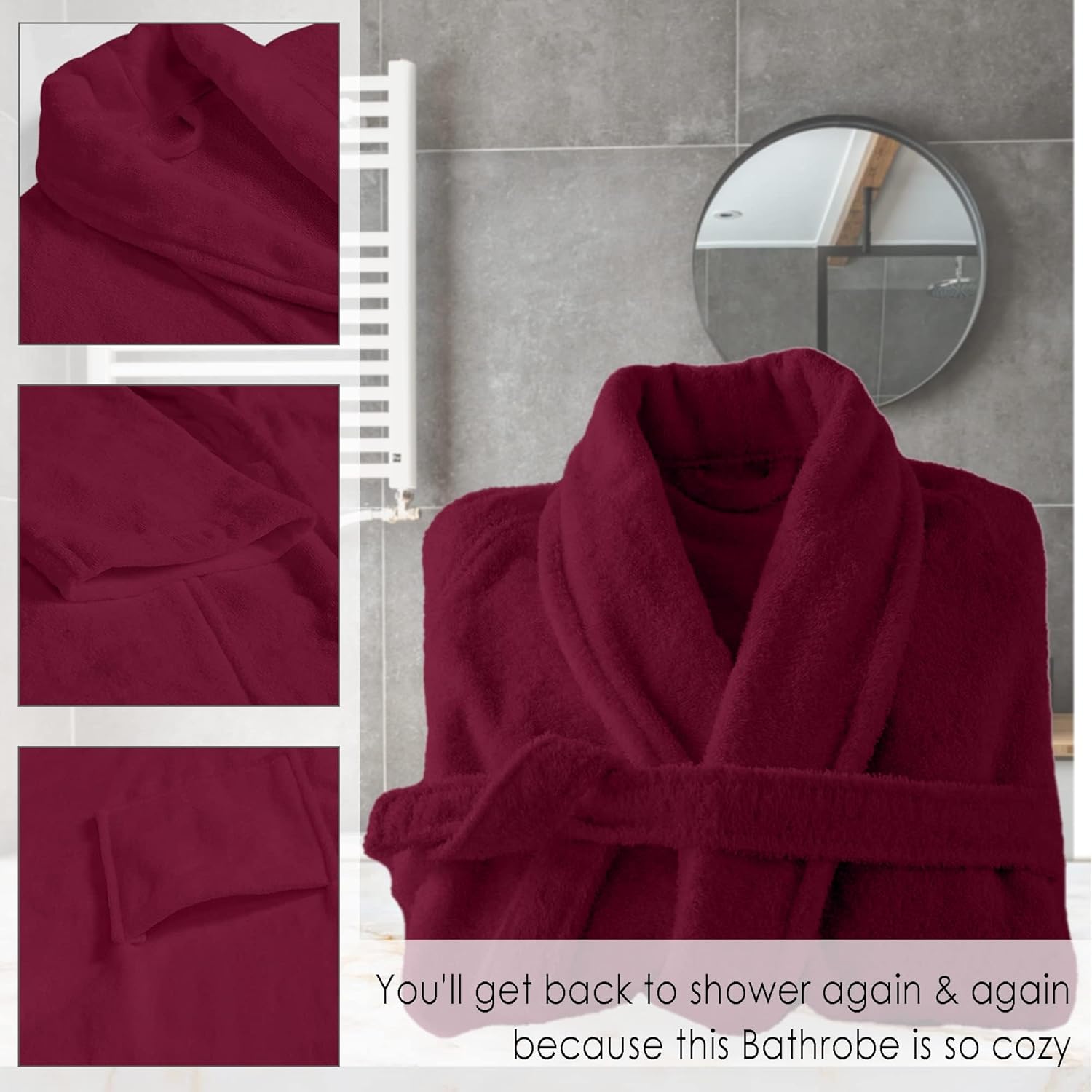 Wine Red Terry Cotton Unisex Bathrobe by Curious Lifestyle