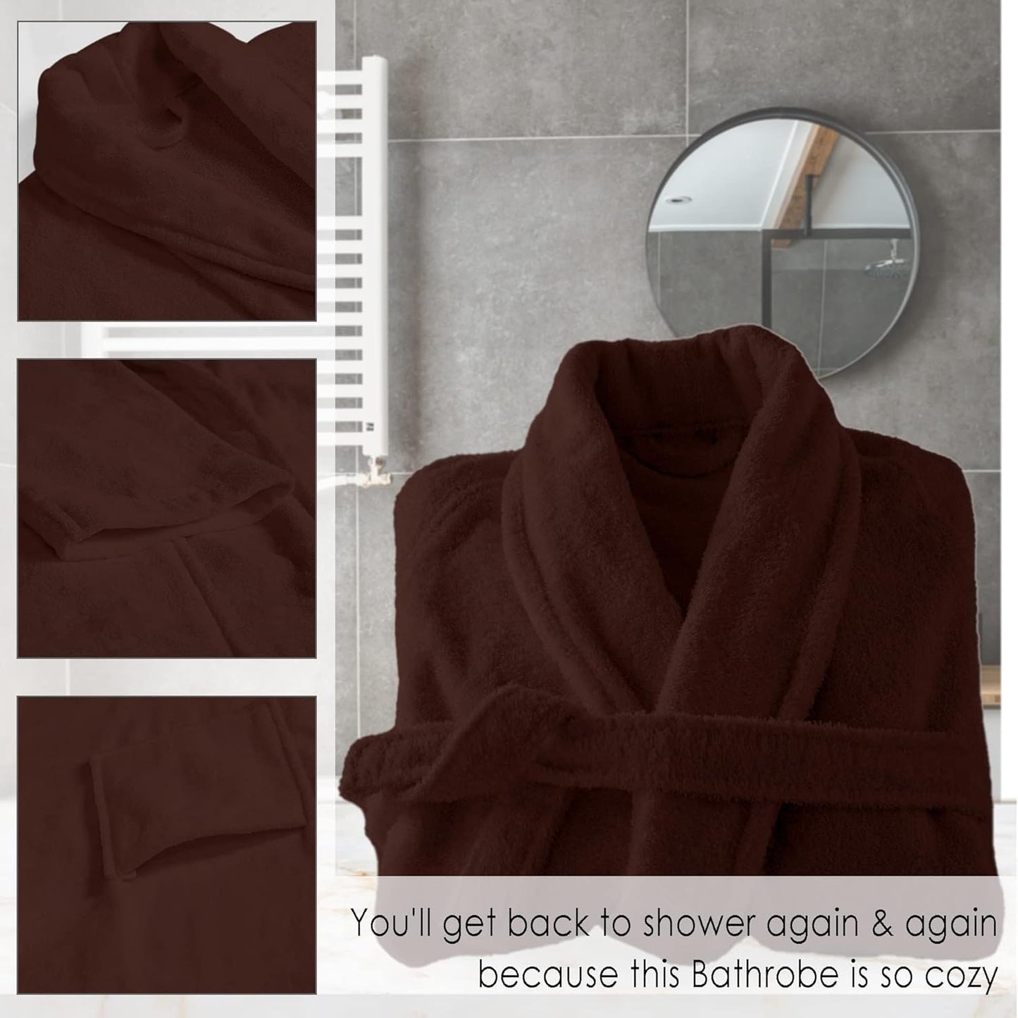 100% Cotton Terry Unisex Bathrobe in Brown