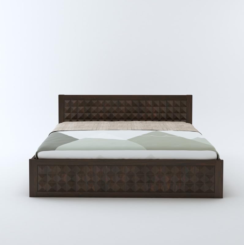 Queen size bed with headboard storage sheesham wood